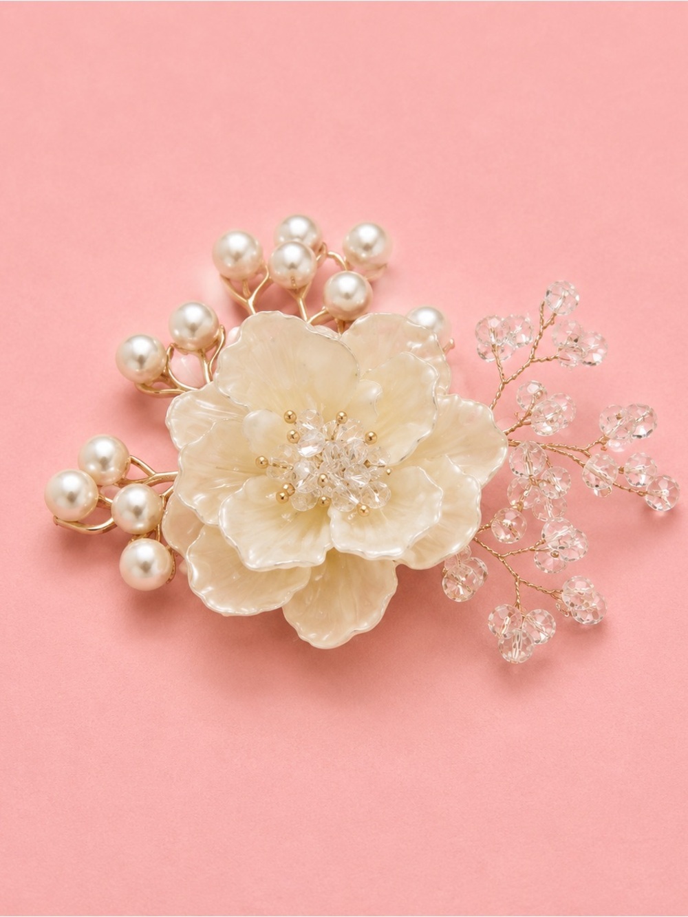 La Rose Pearl Floral Crystal Brooch